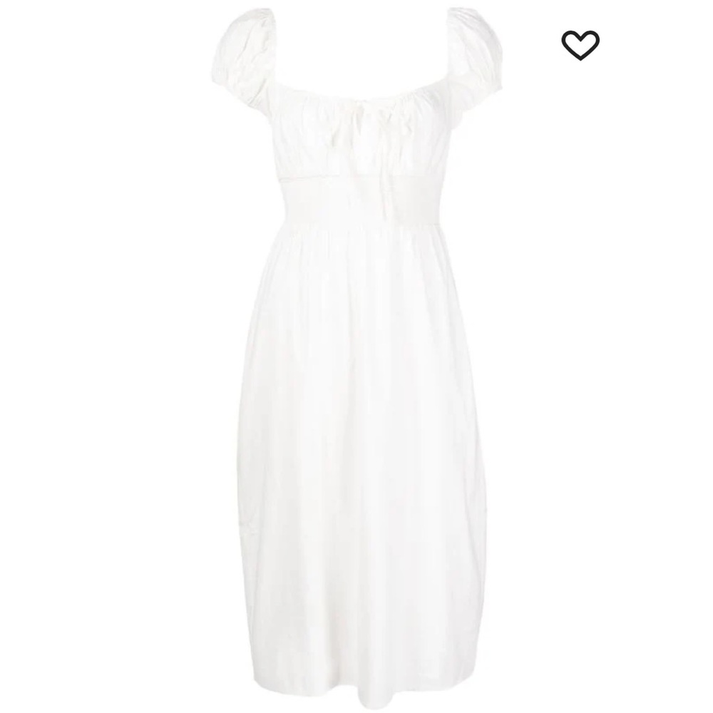 THE REFORMATION Dress- Arna White Keyhole Tie Front Smocked Cottagecore Size 6